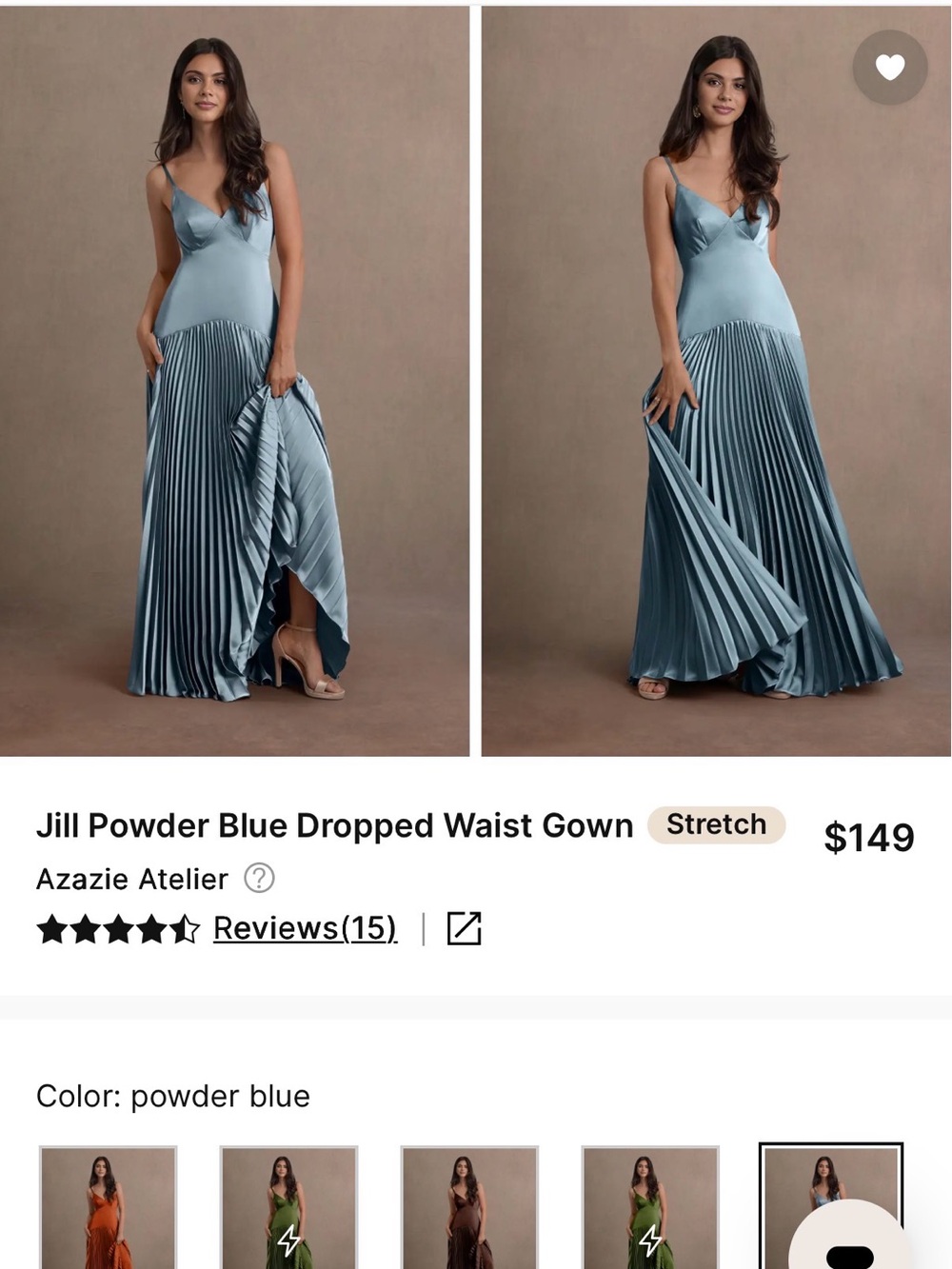 Azazie Jill Pleated Dusty Blue Dress